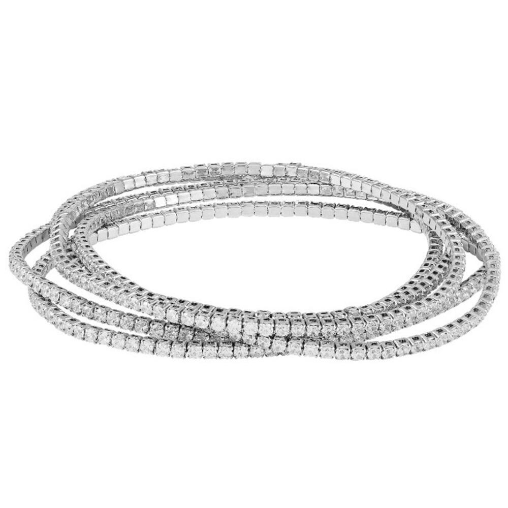 Fine Silver Plate CZ 7.5" Stretch Stone Bracelet Set 4pc Believe in Brilliance
